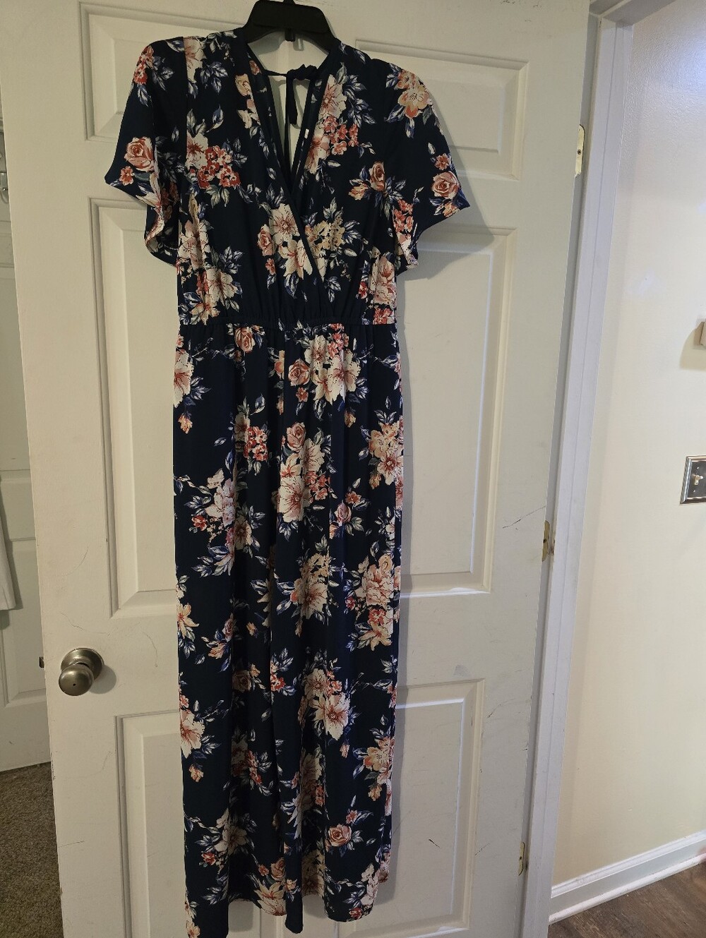 Xhilaration Navy Floral Jumpsuit  with Pink & Cream Blooms